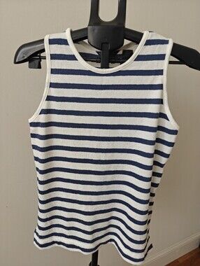 M&S Collection Mark Spencer Women's White and Navy Striped Tank Top